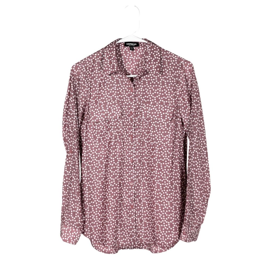 Express Womens Shirt Button Up Pink White Polka Dot City Retro Y2K Blouse Top XS